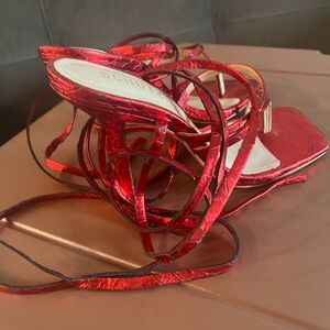 SCHUTZ Vibrant Red Lace-Up Heels